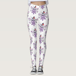 Elegant blommönster lila violett grått-röd leggings