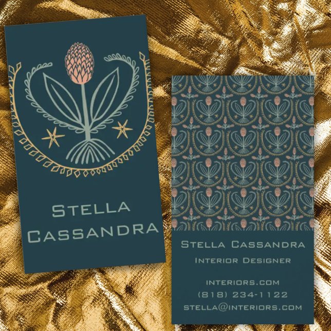 Elegant Blommönster Lucile Tiles Deep Grönt Visitkort (Skapare uppladdad)