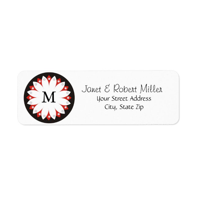 Elegant Blommönster med monogram Returadress Etikett (Framsidan)