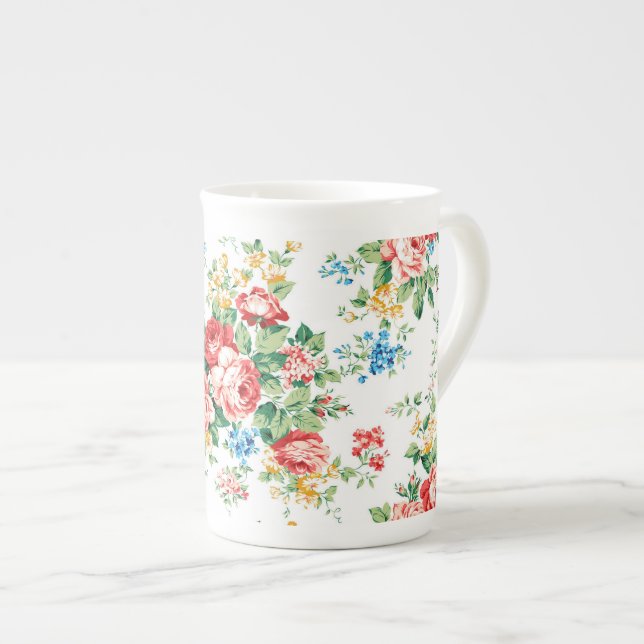 Elegant Blommönster med Ro Design Inslag Benporslin Mugg (Framsida höger)