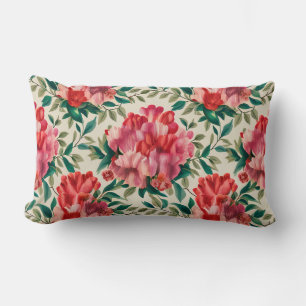 Elegant Blommönster med Röda och Rosa Flowers Lumbarkudde