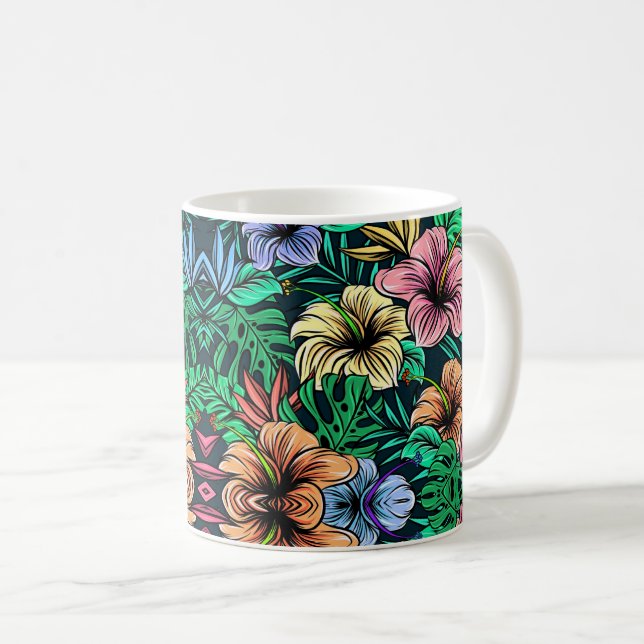 Elegant Blommönster med Vibrant botaniskt Kaffemugg (Framsida höger)