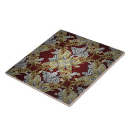 Elegant Blommönster Neutralt Färg Guld Inslag Kakelplatta