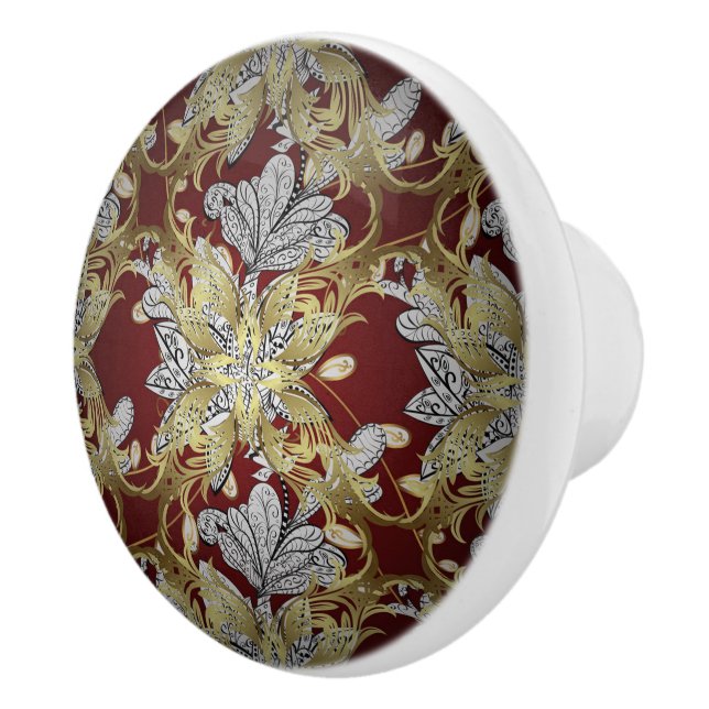 Elegant Blommönster Neutralt Färg Guld Inslag Knopp (Höger)