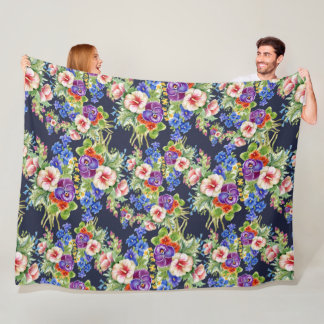 Elegant Blommönster Rosa Gult  Blue Foliage Fleecefilt