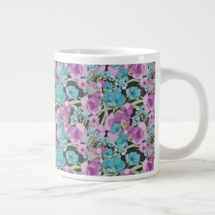 Elegant Blommönster Rosa Lila Black Backgroun Jumbo Mugg