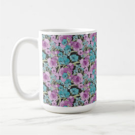 Elegant Blommönster Rosa Lila Black Backgroun Kaffemugg