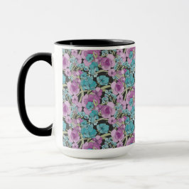 Elegant Blommönster Rosa Lila Black Backgroun Mugg