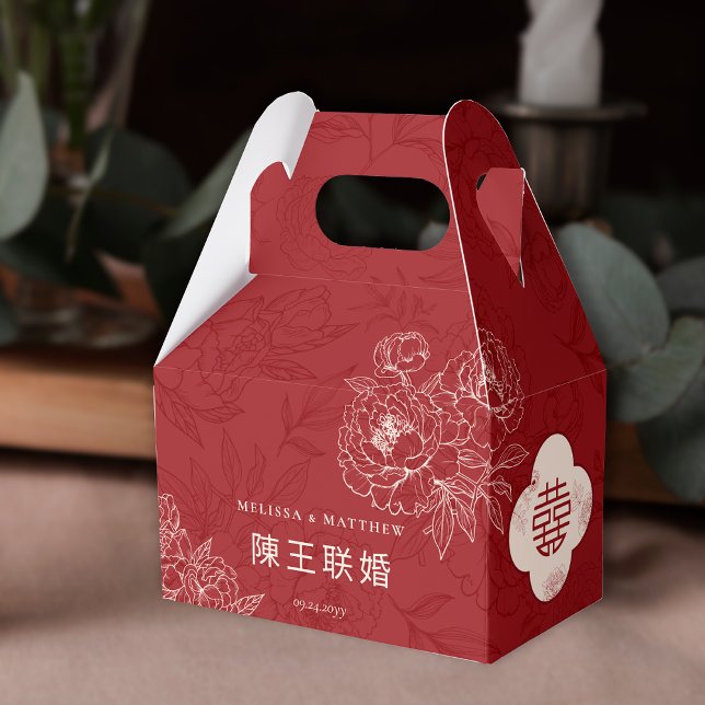 Elegant Blommönster Tack kinesiska Bröllop Presentaskar (Elegant Floral Pattern Thank You Chinese Wedding Favor Box)
