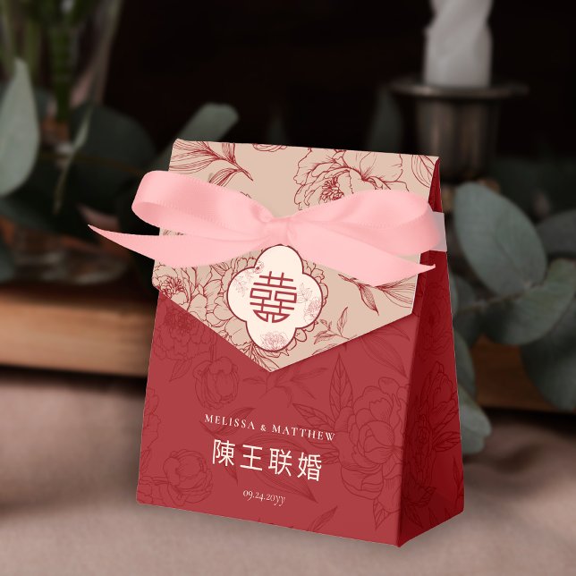 Elegant Blommönster Tack kinesiska Bröllop Presentaskar (Elegant Floral Pattern Thank You Chinese Wedding Favor Box)