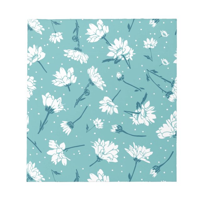 Elegant Blommönster - Teal & White Botanical Anteckningsblock (Framsida)
