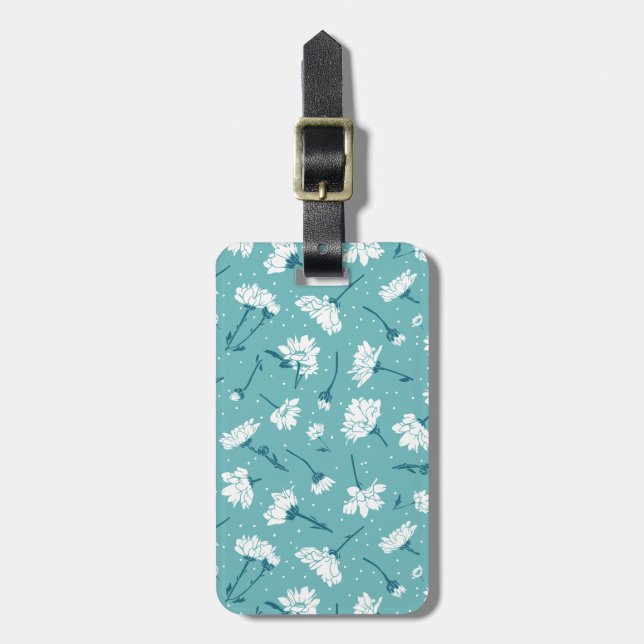 Elegant Blommönster - Teal & White Botanical Bagagebricka (Vertikal Framsida)