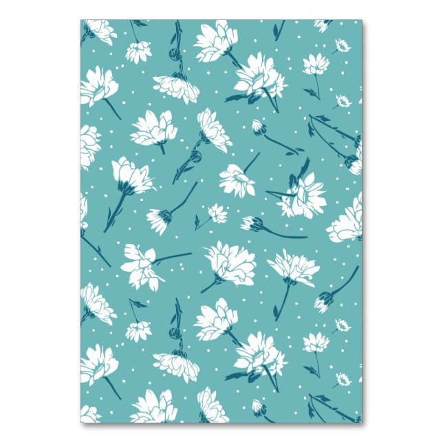Elegant Blommönster - Teal & White Botanical Bordsnummer (Framsidan)