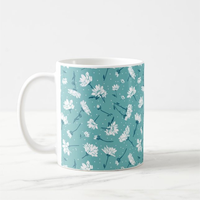 Elegant Blommönster - Teal & White Botanical Kaffemugg (Vänster)