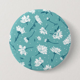 Elegant Blommönster - Teal & White Botanical Knapp