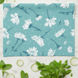 Elegant Blommönster - Teal & White Botanical Kökshandduk