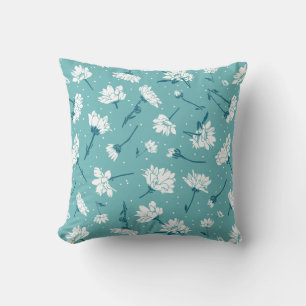 Elegant Blommönster - Teal & White Botanical Kudde