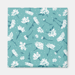 Elegant Blommönster - Teal & White Botanical Magnet