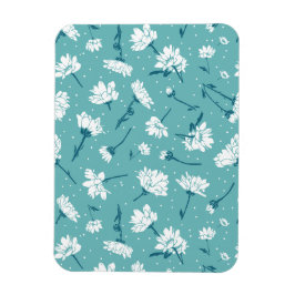 Elegant Blommönster - Teal & White Botanical Magnet