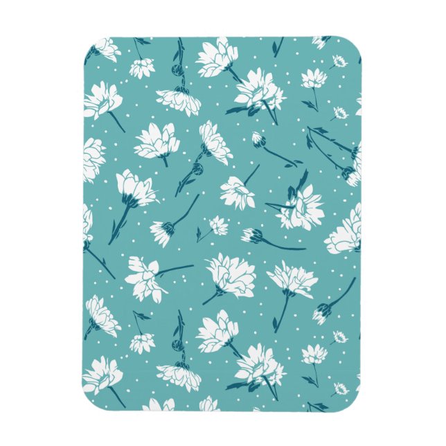 Elegant Blommönster - Teal & White Botanical Magnet (Vertikal)