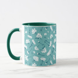 Elegant Blommönster - Teal & White Botanical Mugg