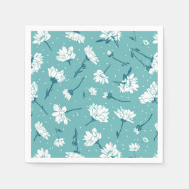Elegant Blommönster - Teal & White Botanical Pappersservett