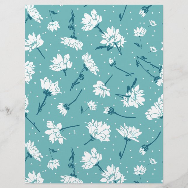 Elegant Blommönster - Teal & White Botanical Reklamblad (Framsidan)