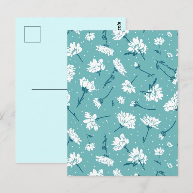 Elegant Blommönster - Teal & White Botanical Vykort (Fram/baksida)