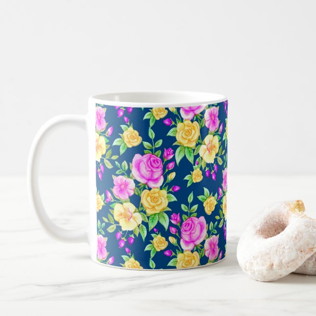 Elegant Blommönstret Gul ros vid  Rosan Kaffemugg (Med munk)