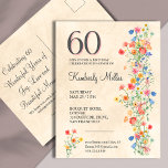 Elegant Blommor 60 år Party Blommigt 60 födelsedag Inbjudan Vykort<br><div class="desc">Elegant Blommor 60 år Party Blommigt 60: e födelsedag Postkort. Fira en speciell milstolpe med den här elegantens 60-årsinbjudan, designad för en underbar kvinna. Den här inbjudan innehåller ett fet "60" överst och en delikat blommigt med mjuka vattenfärgsnyanser och kombinerar på ett vackert sätt sofistikering och charm. Perfekt för att...</div>