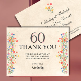Elegant Blommor 60 år Party Blommigt 60 födelsedag Tack Kort