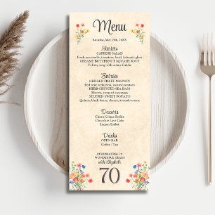 Elegant Blommor 70 år Party Blommigt 70:e födelsed Meny