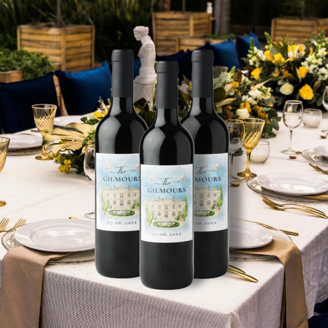 Elegant | Blommor Bröllop Luxury Vinflaska Etikett (Skapare uppladdad)