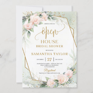 Elegant blommor eucalyptus guld Open House Inbjudningar
