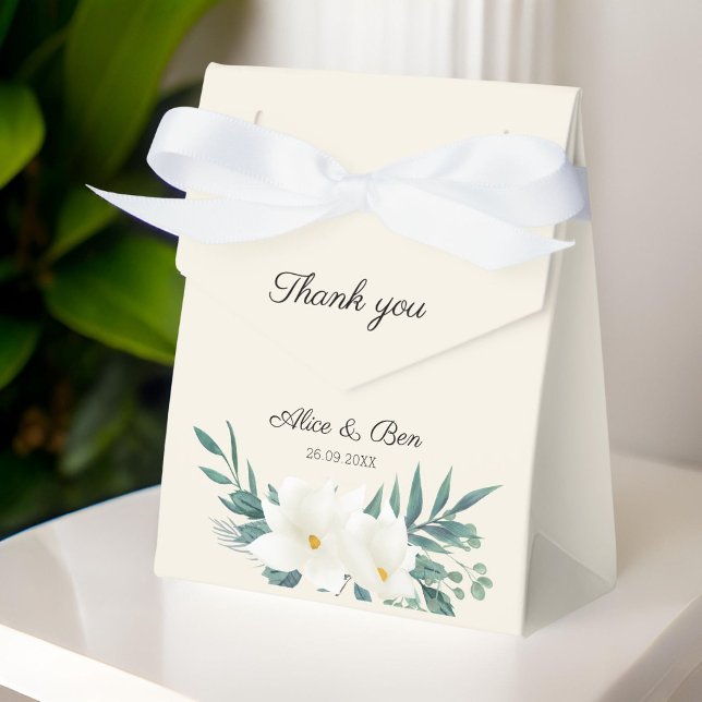 Elegant blommor Grönt vit svart favoritruta Presentaskar (" Thank you! " Personalized, Elegant, Flowers, Green-White Favor Box.)