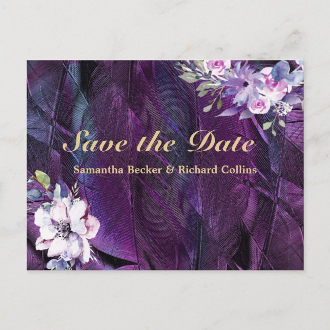 Elegant Blommor och fjädrar Vykort (Framsida)