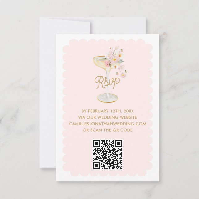 Elegant Blommor och Prosecco QR-kod RSVP-kort OSA Kort (Framsida)