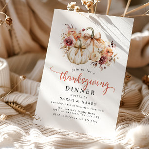 Elegant Blommor & Pumpor Thanksgiving Middag Inbjudningar