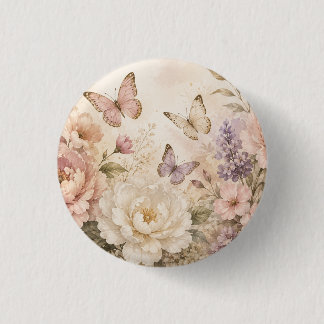 Elegant Blommotiv & Fjäril i Vattenfärg Knapp