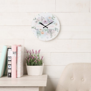 Elegant Blommotiv i Akvarell Stor Klocka