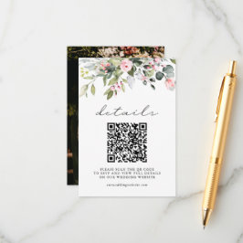 Elegant Blommotiv QR-kod och Foto Bröllop Tilläggskort