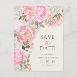 Elegant Blommotiv Save The Date Vykort