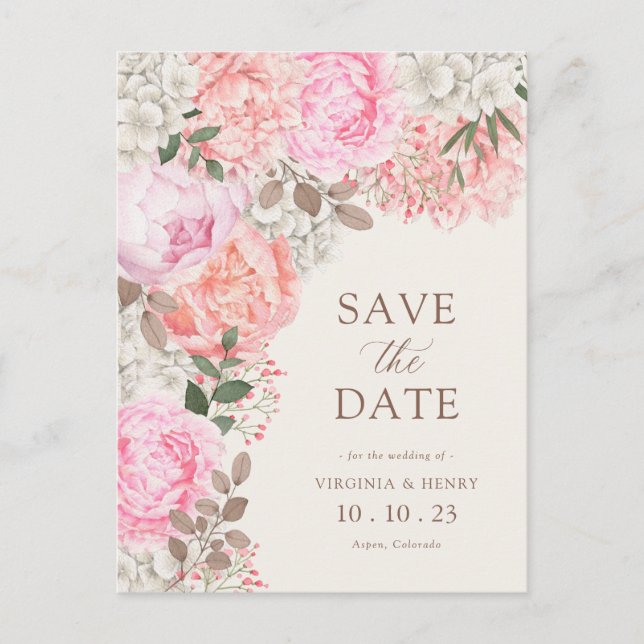 Elegant Blommotiv Save The Date Vykort (Framsida)