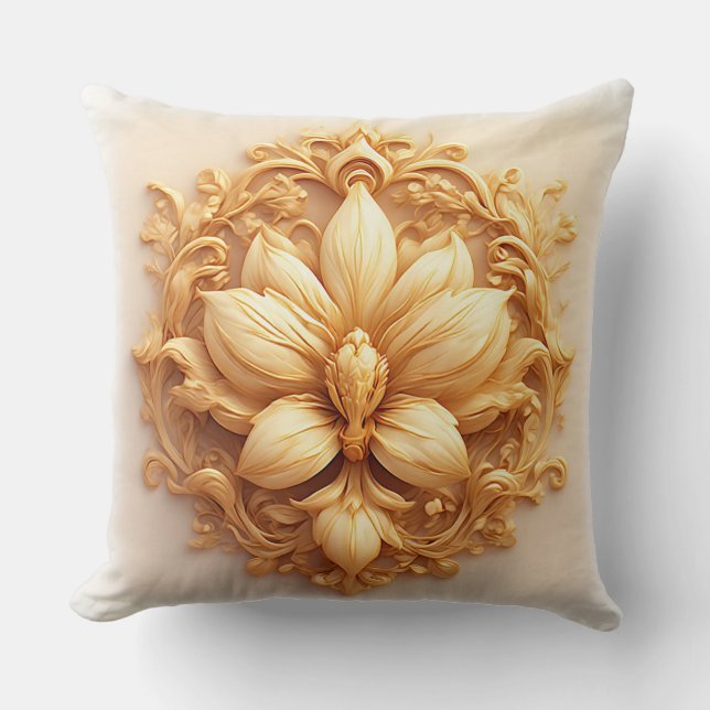 Elegant blomreliefdesign med utsökta detaljer kudde (Framsida)