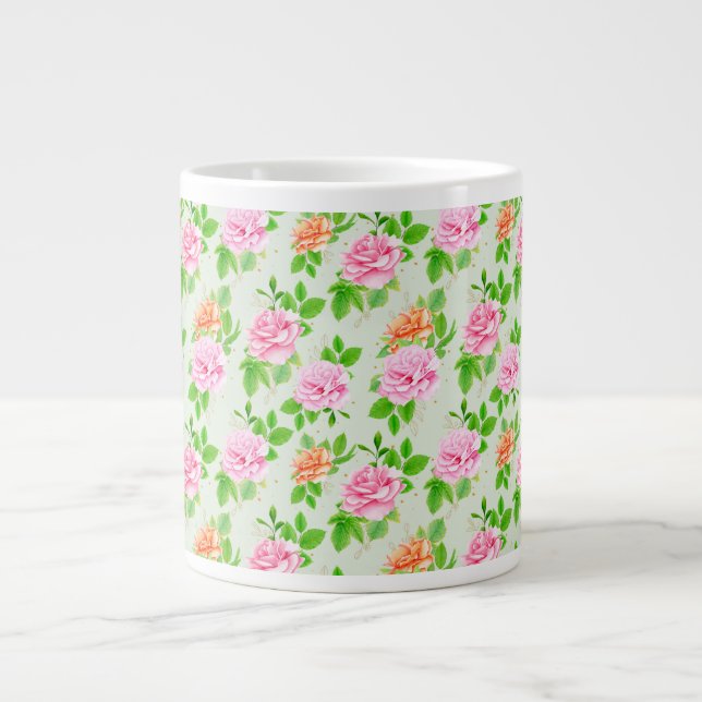 Elegant blomrosor Gröna blad Mönster-23675 Jumbo Mugg (Framsidan)