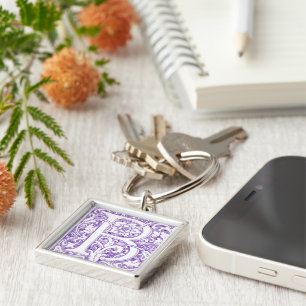 Elegant blomstavmonogram bokstav B vintage Fyrkantig Silverfärgad Nyckelring