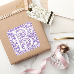 Elegant blomstavmonogram bokstav B vintage  Fyrkantigt Klistermärke