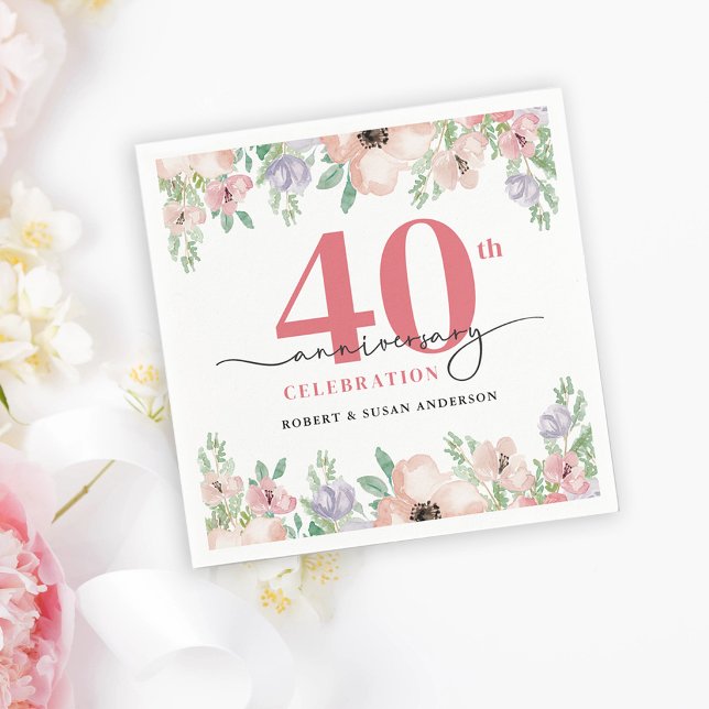 Elegant blomster 40-års bröllopsdag pappersservett (Skapare uppladdad)