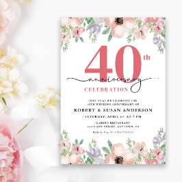 Elegant blomster 40-års bröllopsjubileum inbjudningar