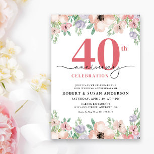 Elegant blomster 40-års bröllopsjubileum inbjudningar